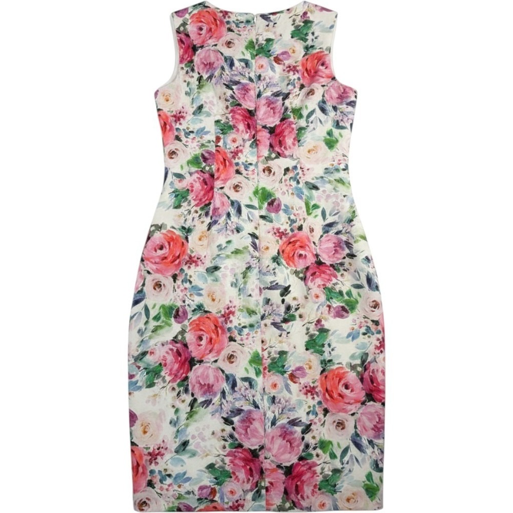 Alexa Admor Floral Dress Size 6 Sheath Bow Neck Sleeveless Pink Rose Print Cockt
